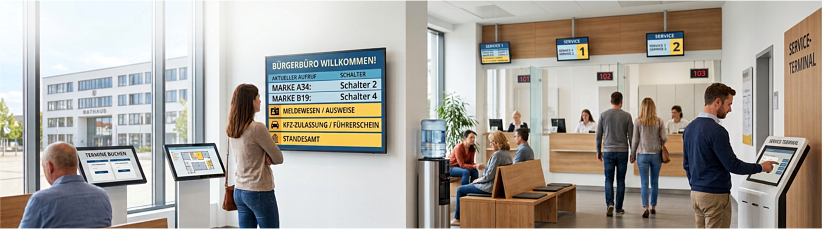 Digital Signage für Ämter & Bürgerbüros: Effiziente Bürgerleitung, automatisierte Aufrufsysteme & moderne Verwaltung