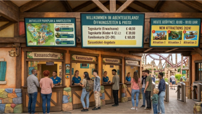 Freizeitpark Displaylösung über den Kassen
