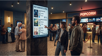 Kino Displaylösung über Kassenschalter