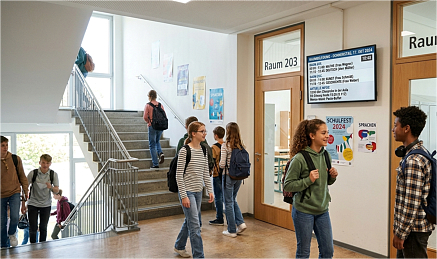 Etagendisplay mit Vorlesungsplan in Universität
