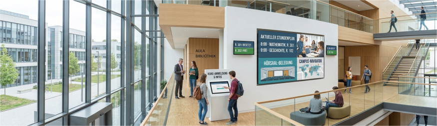 Digital Signage in Schulen & Universitäten: Entlastung für Sekretariat & Verwaltung, Orientierung für Schüler & Studierende