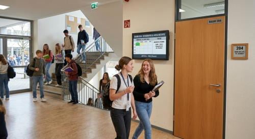 Türschild mit Raumbelegung in Schule