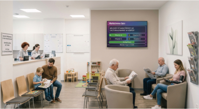 Digital Signage Wartezimmer TV in Arztpraxis mit Quiz