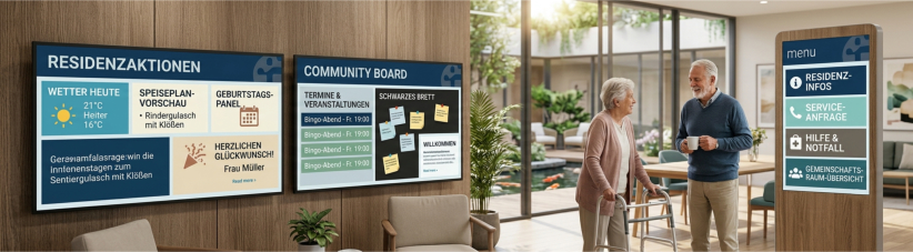 Digital Signage für Pflegeheime & Seniorenresidenzen: Entlastung für die Verwaltung, Orientierung & Freude für Bewohner