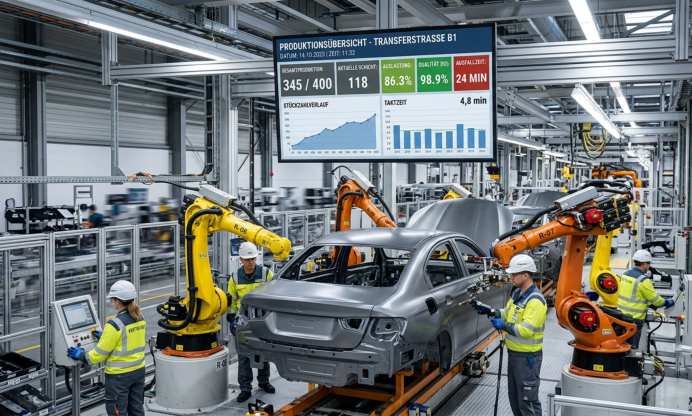 Grossdisplay Transferstraße Kennzahlenbildschirm Produktion